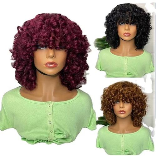 180% Density Curly Short Bob with Bangs Wig Human Hair Brazilian Hair Extensions Coily Hair Care