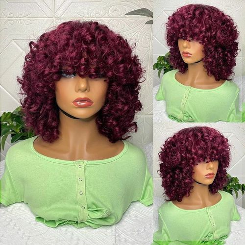 180% Density Curly Short Bob with Bangs Wig Human Hair Brazilian Hair Extensions Coily Hair Care