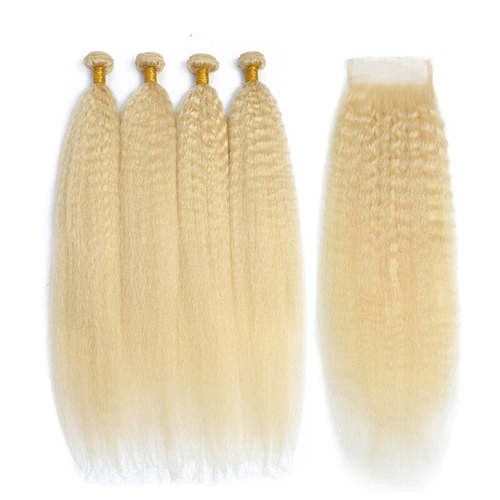 #1B/613 Blonde Kinky Straight Sew In Hair Weft with Lace FRONTALS Kinky Straight Sew In Hair Weft Coily Hair Care