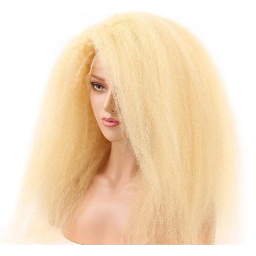 200% Density Kinky Straight 613 Blonde Lace Frontal Wigs Human Hair Wig Coily Hair Care 