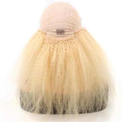 200% Density Kinky Straight 613 Blonde Lace Frontal Wigs Human Hair Wig Coily Hair Care