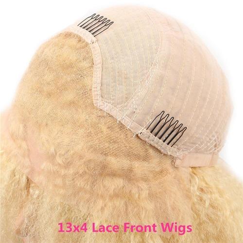 200% Density Kinky Straight 613 Blonde Lace Frontal Wigs Human Hair Wig Coily Hair Care