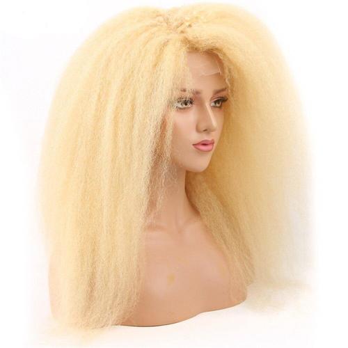 200% Density Kinky Straight 613 Blonde Lace Frontal Wigs Human Hair Wig Coily Hair Care