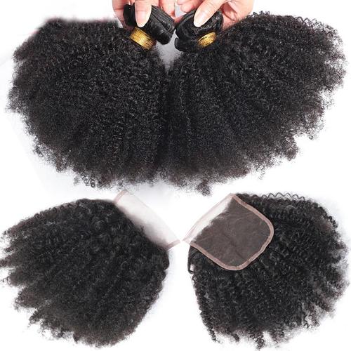3/4 Afro Kinky Curly Bundles with 4x4 Lace Closure Bath & Beauty Coily Hair Care