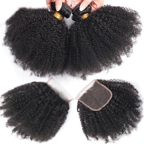 3/4 Afro Kinky Curly Bundles with 4x4 Lace Closure Bath & Beauty Coily Hair Care 