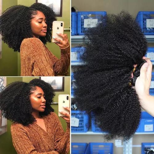3/4 Afro Kinky Curly Bundles with 4x4 Lace Closure Bath & Beauty Coily Hair Care