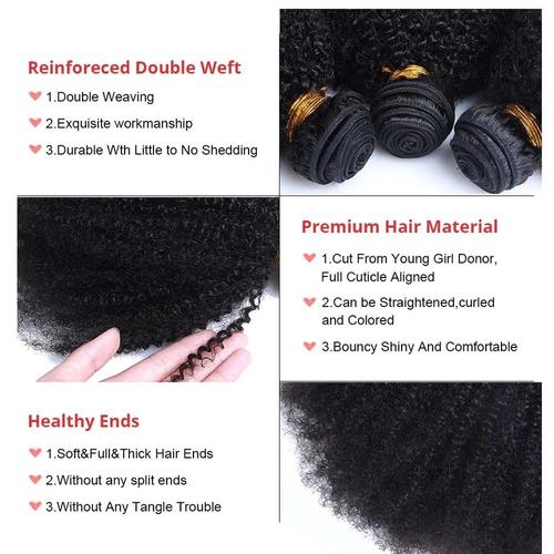 3/4 Afro Kinky Curly Bundles with 4x4 Lace Closure Bath & Beauty Coily Hair Care