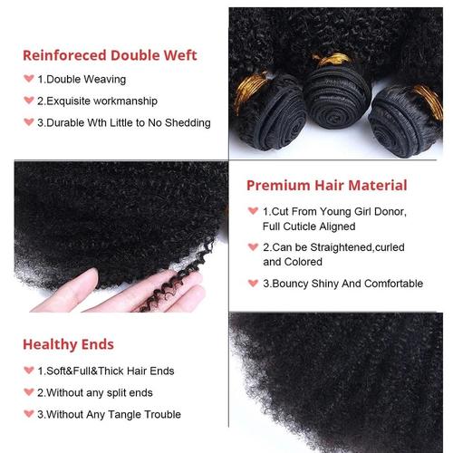 3/4 Afro Kinky Curly Bundles with 4x4 Lace Closure Bath & Beauty Coily Hair Care 