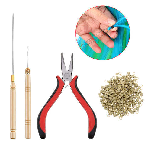 500pcs Micro Link Rings Plier Hook Pulling Needle Tools Set Natural Hair Care Product Coily Hair Care