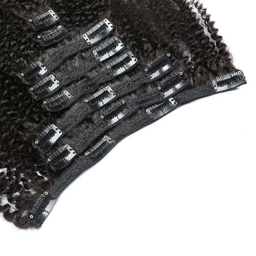 8pcs Afro Kinky Curly Clip In Human Hair Extensions Natural Hair Care Product Coily Hair Care