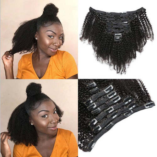 8pcs Afro Kinky Curly Clip In Human Hair Extensions Natural Hair Care Product Coily Hair Care