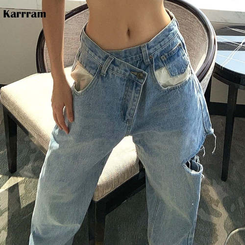 Asymmetrical Waist Hole In Side Women’s Straight Jeans Pants Pants AliExpress 