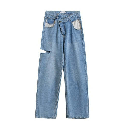Asymmetrical Waist Hole In Side Women’s Straight Jeans Pants Pants AliExpress 