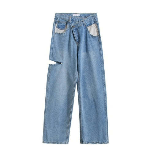 Asymmetrical Waist Hole In Side Women’s Straight Jeans Pants Pants AliExpress