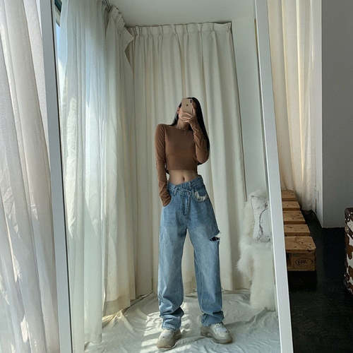 Asymmetrical Waist Hole In Side Women’s Straight Jeans Pants Pants AliExpress