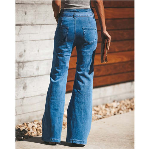 Blue Tie Waist Flare Jeans Women Denim Trousers Jeans Coily Hair Care