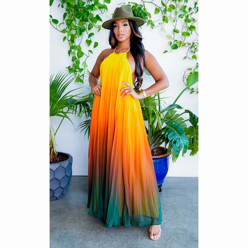 chiffon causal dress Casual Flame Colored Holster Sun Women's Chiffon Maxi Dress – Coily Hair Care