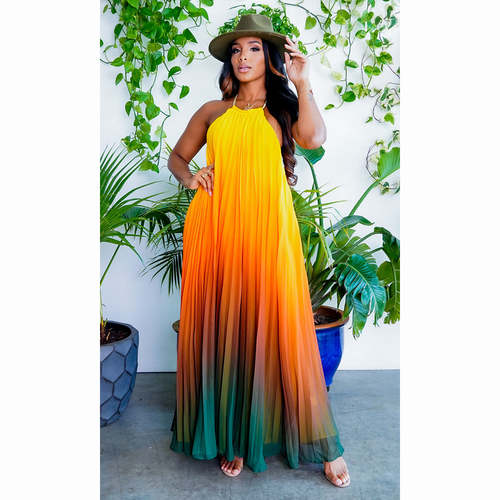 Casual Flame Colored Holster Sun Women Dress Maxi Dress Coily Hair Care