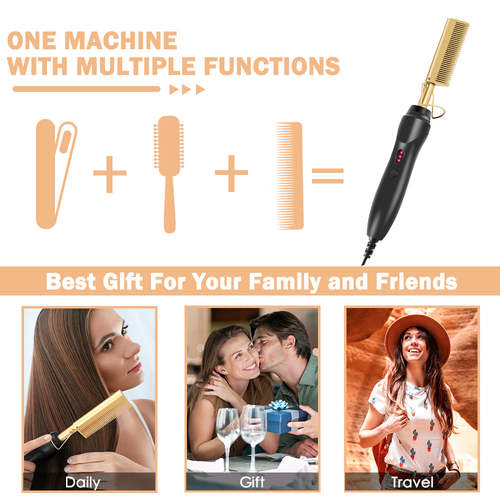 Electric Hot Comb Hair Straightener Flat Iron Kit Hair Styling Tool Set Coily Hair Care