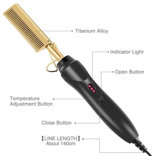Electric Hot Comb Hair Straightener Flat Iron Kit Hair Styling Tool Set Coily Hair Care