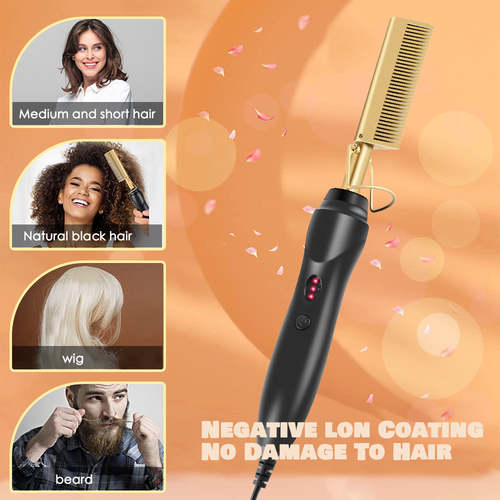 Electric Hot Comb Hair Straightener Flat Iron Kit Hair Styling Tool Set Coily Hair Care