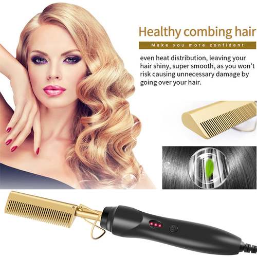Electric Hot Comb Hair Straightener Flat Iron Kit Hair Styling Tool Set Coily Hair Care