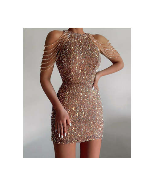 Hanging Neck Sexy Crystal Tassel Bag Hip Sequin Dress Dresses Coily Hair Care