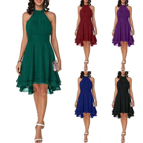 High Low Halter Neck Solid Color Women's Dress Wedding Guest Dress AliExpress