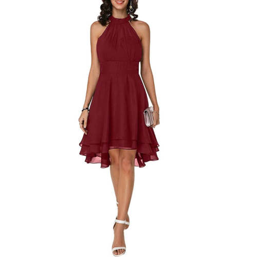High Low Halter Neck Solid Color Women's Dress Wedding Guest Dress AliExpress