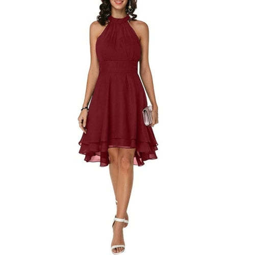 High Low Halter Neck Solid Color Women's Dress Wedding Guest Dress AliExpress