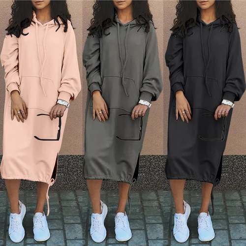 Hooded Drawstring Hem Casual Sweat Shirt Dress Women's Dress Coily Hair Care
