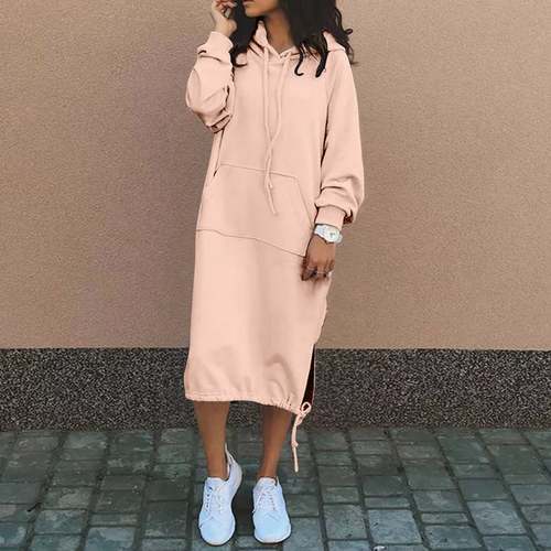 Hooded Drawstring Hem Casual Sweat Shirt Dress Women's Dress Coily Hair Care