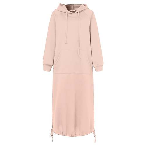 Hooded Drawstring Hem Casual Sweat Shirt Dress Women's Dress Coily Hair Care