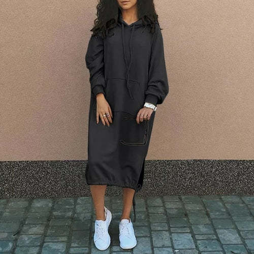 Hooded Drawstring Hem Casual Sweat Shirt Dress Women's Dress Coily Hair Care