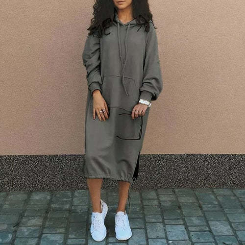 Hooded Drawstring Hem Casual Sweat Shirt Dress Women's Dress Coily Hair Care