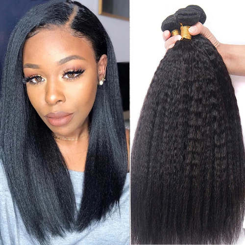 Kinky Straight Bundles Yaki Human Hair Bundles Weave Unprocessed Kinky Coily Curly Hair Extentions Coily Hair Care