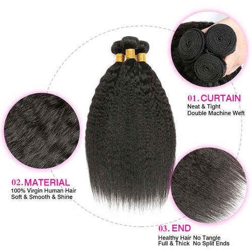 Kinky Straight Bundles Yaki Human Hair Bundles Weave Unprocessed Kinky Coily Curly Hair Extentions Coily Hair Care