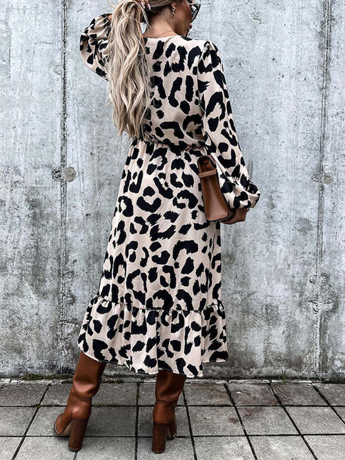 Long Sleeve Leopard Midi Dress Dresses Coily Hair Care
