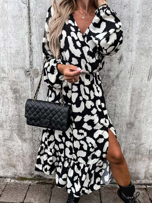 Long Sleeve Leopard Midi Dress Dresses Coily Hair Care
