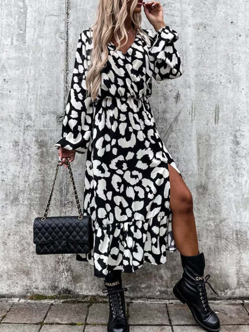 Long Sleeve Leopard Midi Dress Dresses Coily Hair Care
