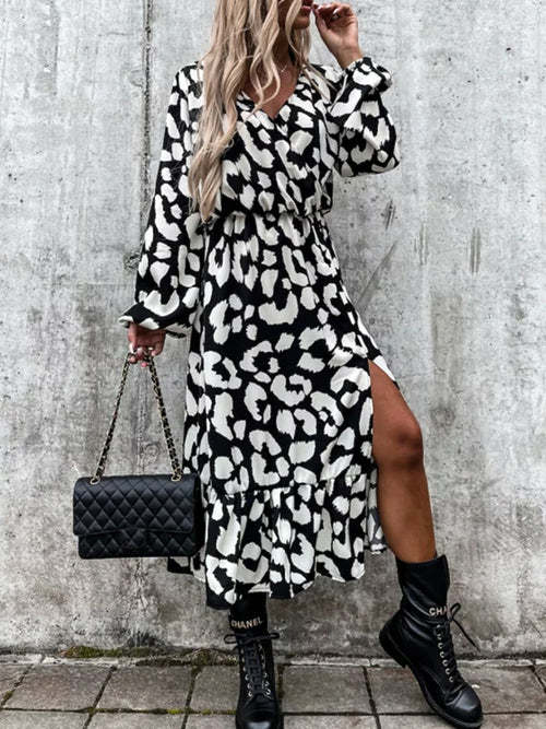Long Sleeve Leopard Midi Dress Dresses Coily Hair Care