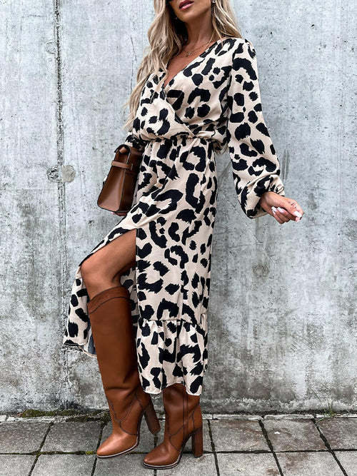 Long Sleeve Leopard Midi Dress Dresses Coily Hair Care