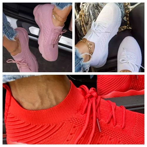 Pink/Red/White Women's Solid Color Comfortable Breathable Mesh Shoe Sizes 6.5-7 Coily Hair Care