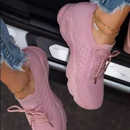 Pink/Red/White Women's Solid Color Comfortable Breathable Mesh Shoe Sizes 6.5-7 Coily Hair Care