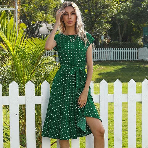 Polka Dot Casual Belted Knee Length Dress Dresses Coily Hair Care