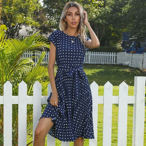 Polka Dot Casual Belted Knee Length Dress Dresses Coily Hair Care