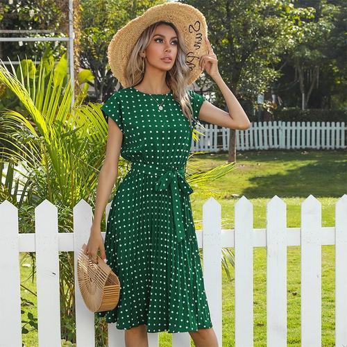 Polka Dot Casual Belted Knee Length Dress Dresses Coily Hair Care
