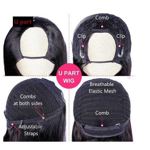 Short Bob U Part Wig Human Hair Jerry Curl Glueless Wig Bath & Beauty Coily Hair Care