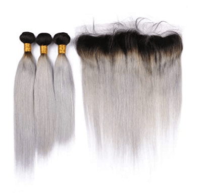 Silver Straight Human Hair Bundles with Closures and Frontals Bath & Beauty Coily Hair Care