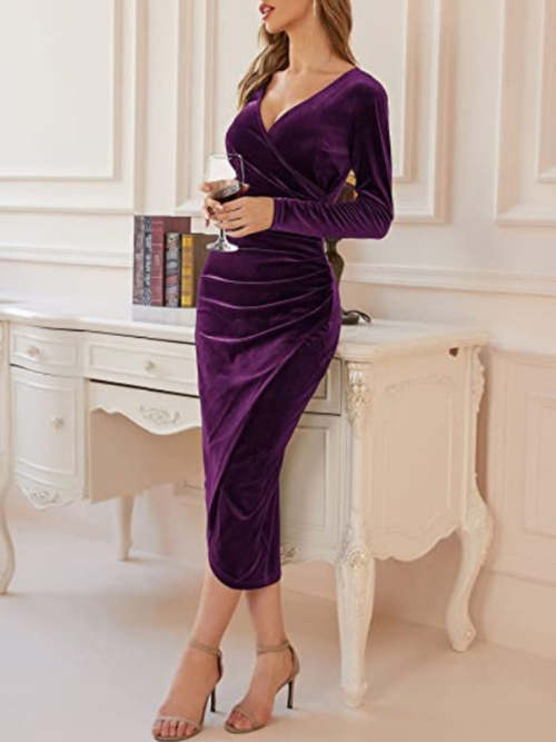 Velvet Bodycon Midi Dress Long Sleeve Other Coily Hair Care